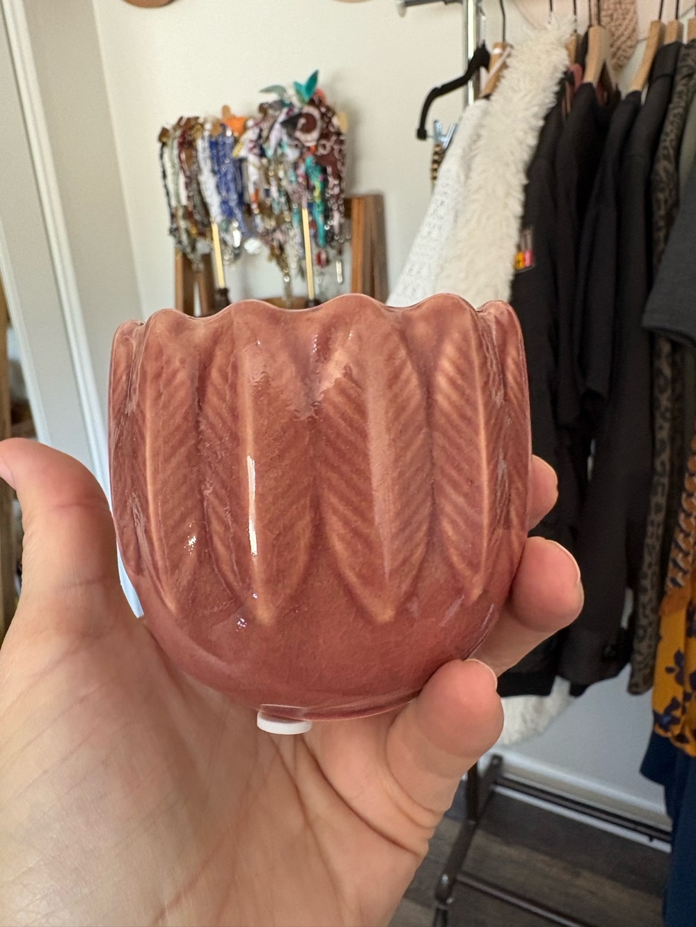 pink ceramic feather mini votive holder